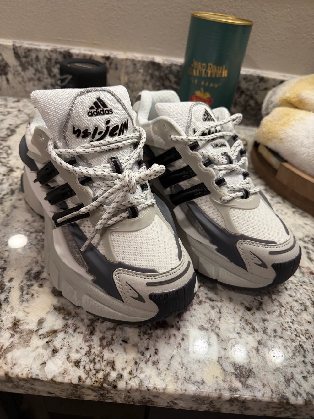 adidas White and Gray Chunky Lace-Up Sneakers